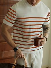 Men's Striped Knit Pullover Lightweight Casual Crew Neck Polyester All-Season
