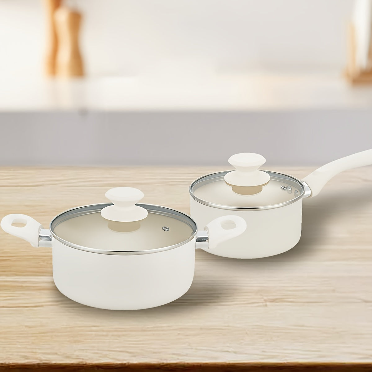 Набор кастрюль с крышками из керамики, предотвращающей прилипание - включает размеры 1,5 и 3 кварты, с ручками, которые не нагреваются, подходит для индукционной готовки, не содержит PFOA и PFAS, идеален для использования в домах и ресторанах.