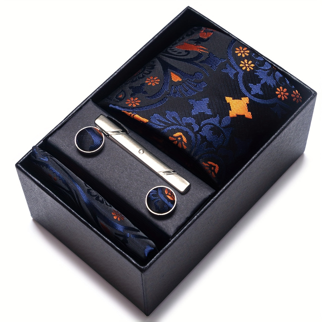 Erkaklar uchun gullar bilan bezatilgan galstuk va manşetkalar to'plami rasmiy tadbirlar, ofis kiyimi va bayramlar uchun