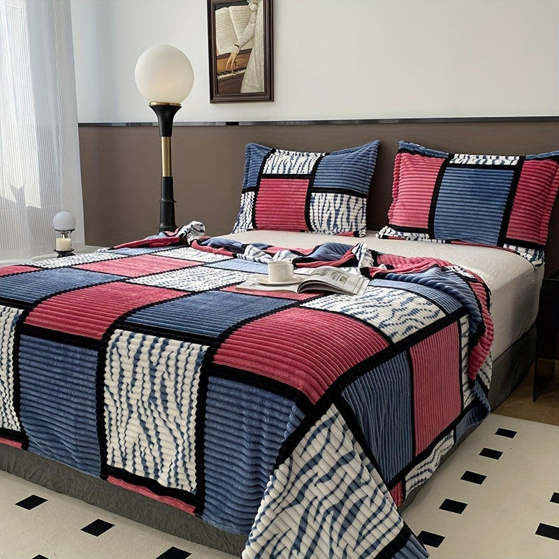 Manta de terciopelo impresa geométrica para cama, sofá, camping, aire acondicionado, todas las estaciones