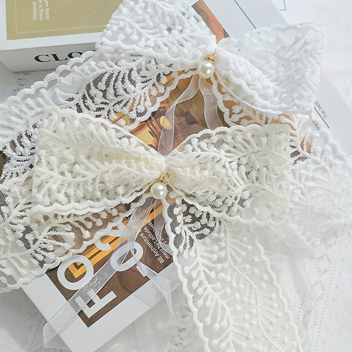 Pair of Lace Pearl Curtain Tiebacks for Bedroom Living Room Decor