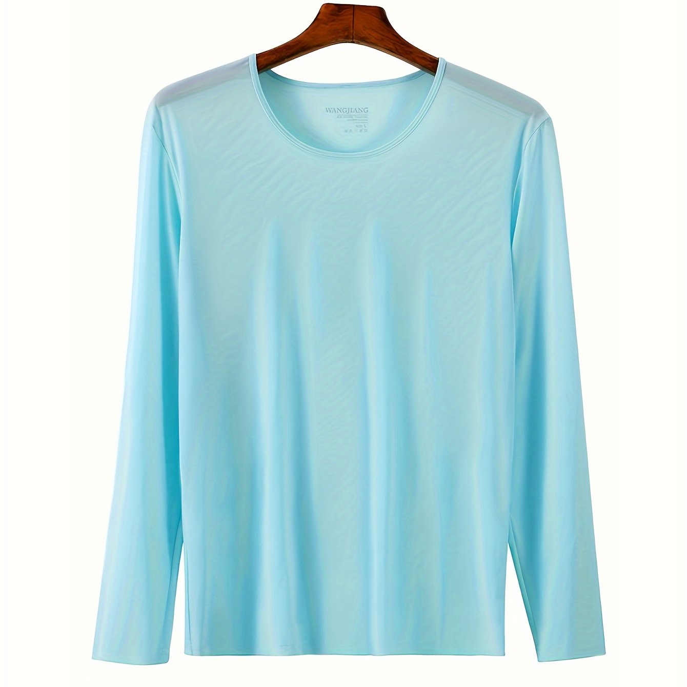 Camiseta de cuello redondo ultra fina para hombre, nylon elastano, color sólido, ajuste ajustado, para todas las estaciones