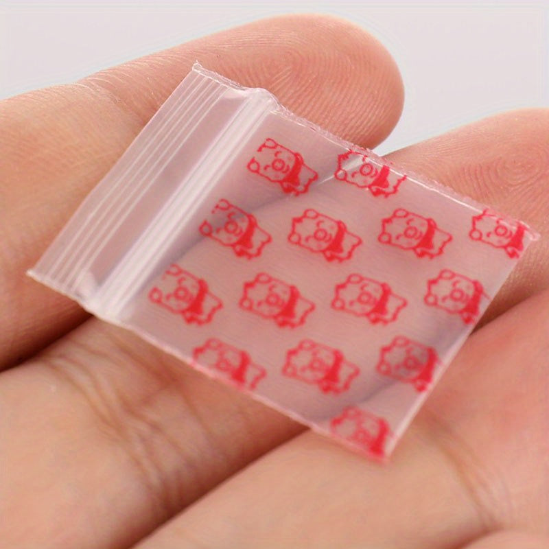 Pink Cat Pattern Self-Sealing PE Bags 2.5x3cm Durable Storage Pouches for Small Items