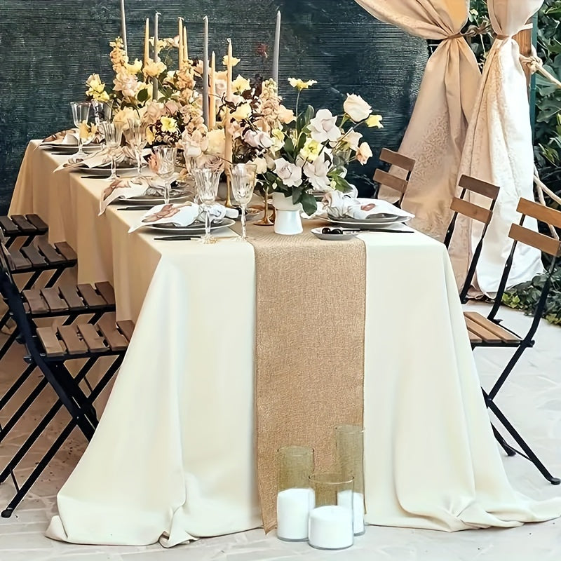 Camino de mesa de arpillera rústica de yute trenzado con bordes con flecos para bodas, fiestas y cenas