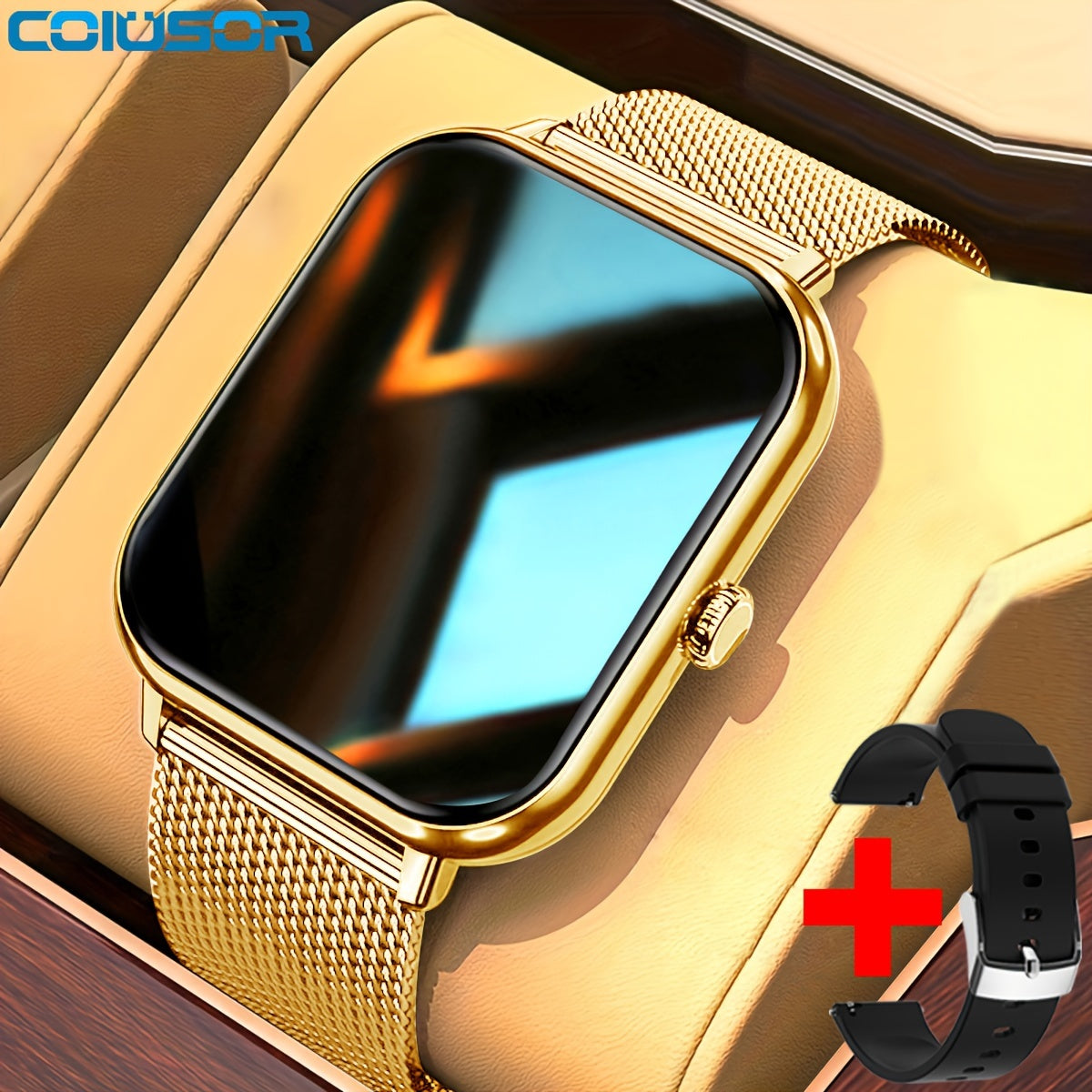 Умные часы COIUSOR с HD-дисплеем 4,65 см, золотистой сетчатой лентой, беспроводные, с уведомлением о сидячем образе жизни, управлением музыкой и камерой, более 100 режимами фитнеса, совместимы с iOS и Android.