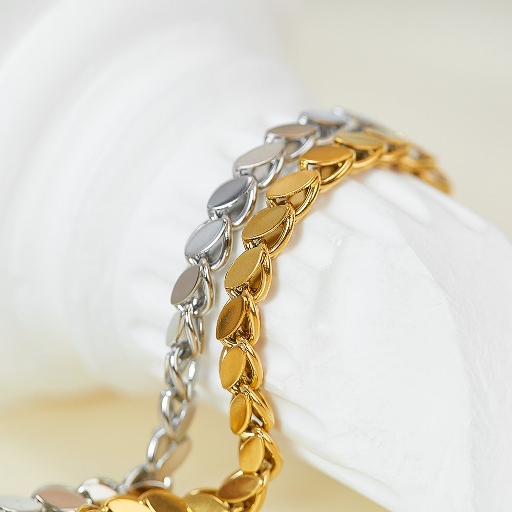 Unisex Gold-Plated Titanium Steel Link Chain Bracelet Gothic Style Daily Wear Gift