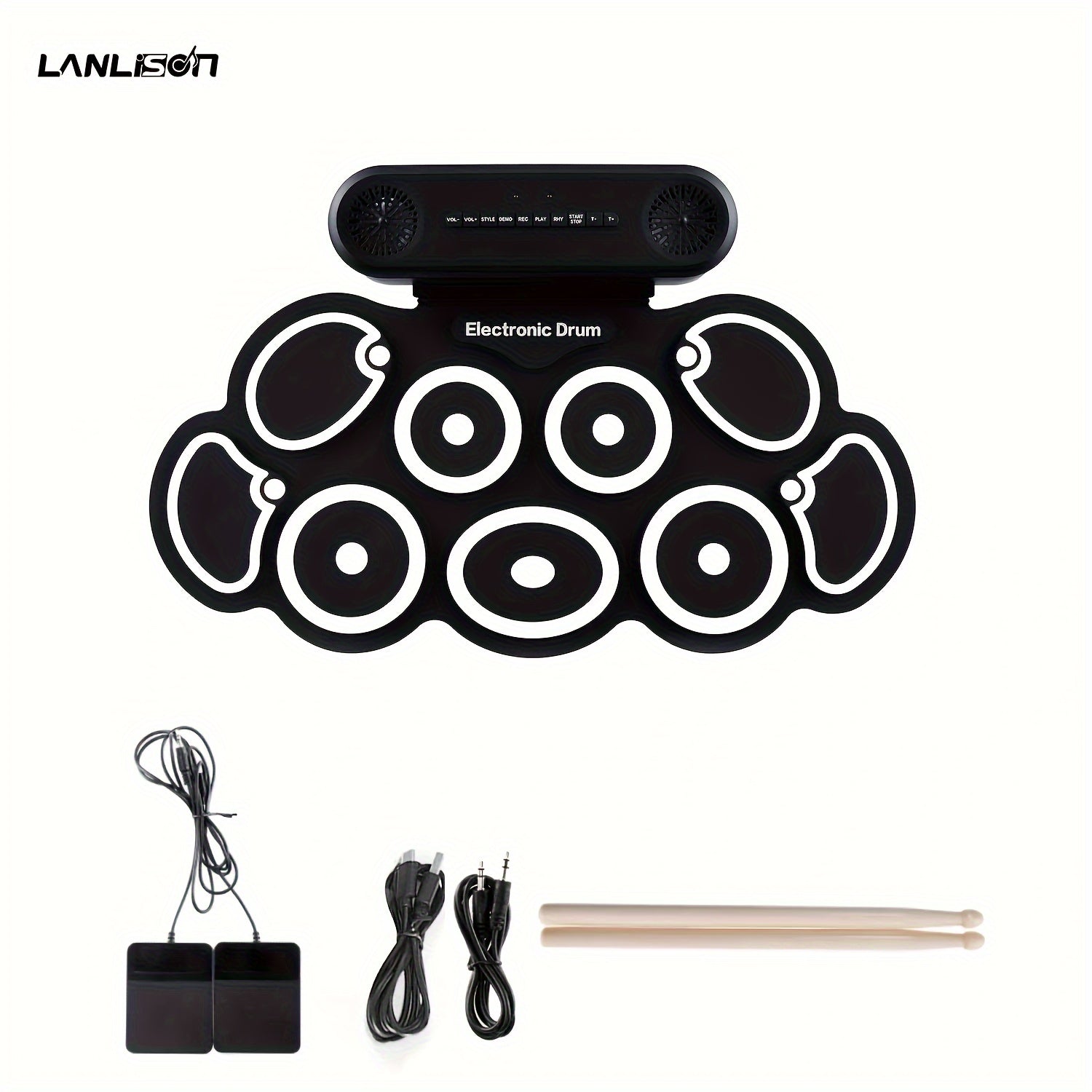 Roll-up Electronic Drum Set with 9 Practice Pads Built-in Speakers and 10-Hour Playtime