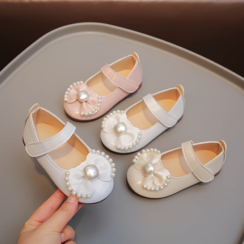 Zapatos Mary Jane para niñas con lazo de perla, ligeros y transpirables para fiestas y bodas