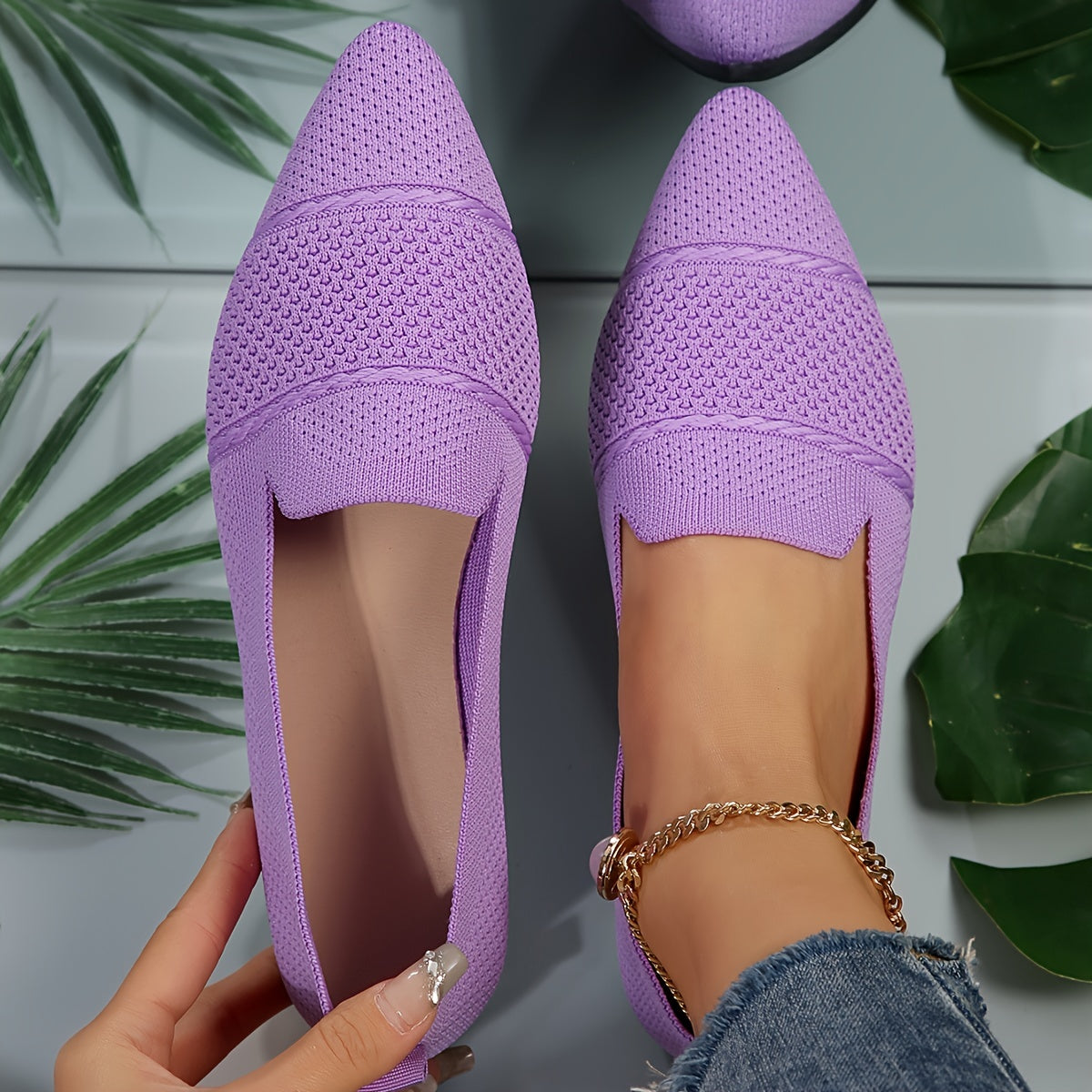 Women's Pink Leather Ballet Flats with Ankle Strap Slip-On Comfort