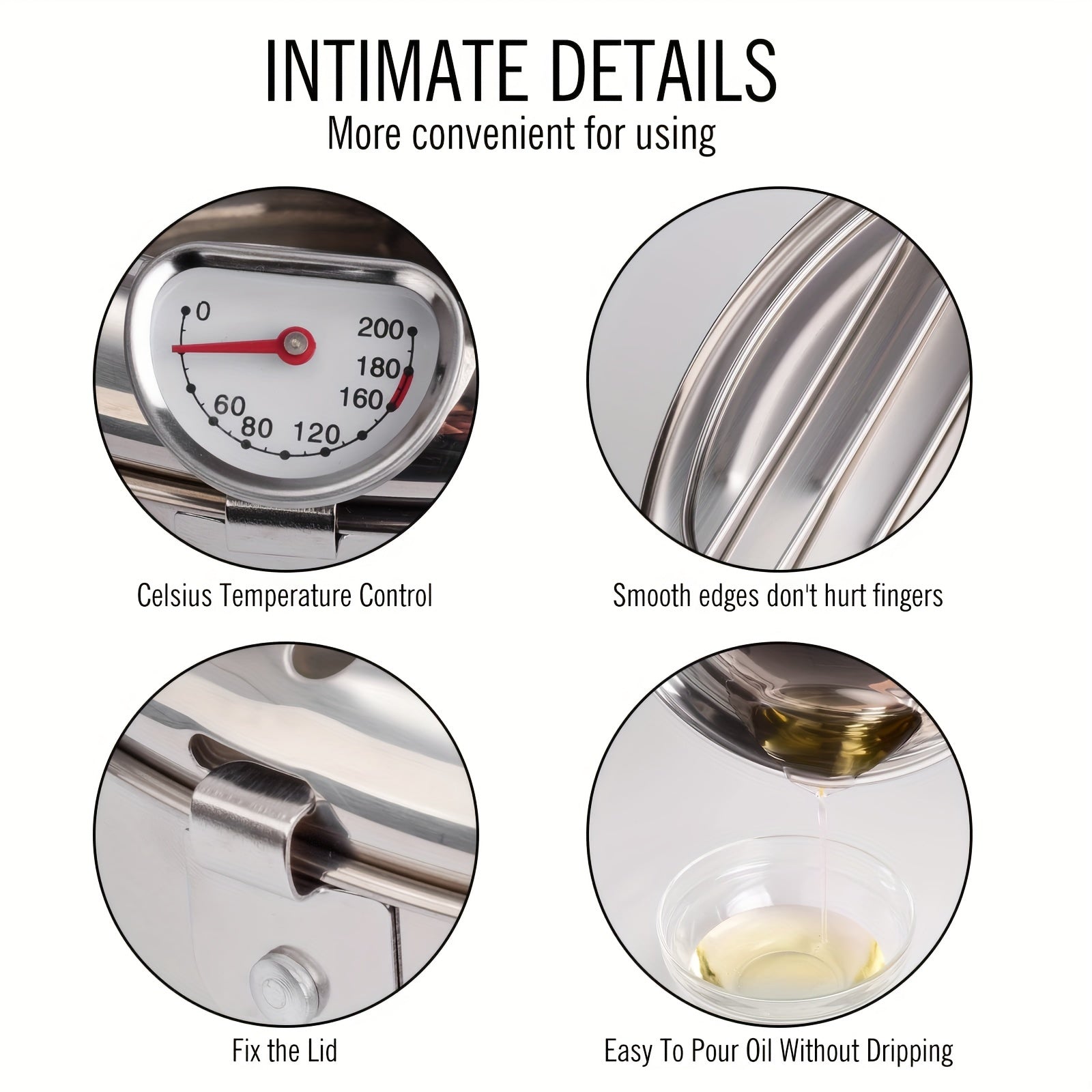 Freidora y sartén de acero inoxidable con tapa, control de temperatura y filtro de aceite