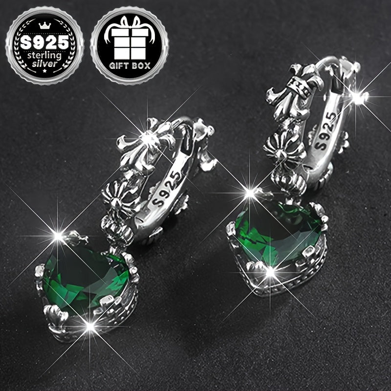 Hypoallergenic Heart-Shaped Iris Flower Earrings Sterling Silver Jewelry for Women