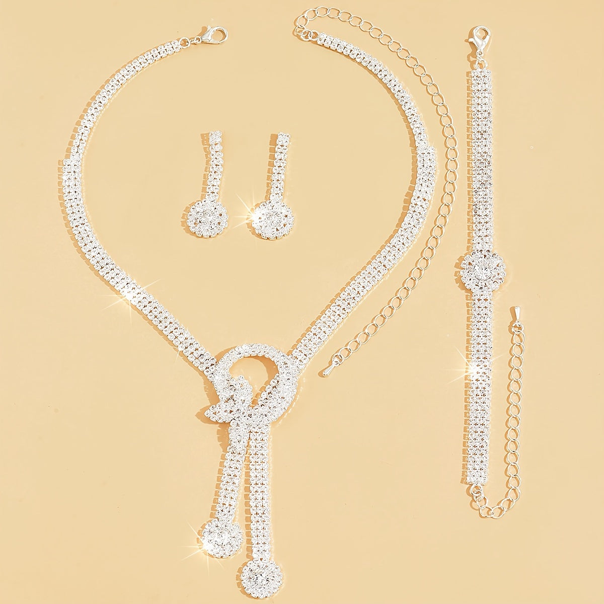 Elegant Rhinestone Jewelry Set for Women with Tassel Necklace and Earrings