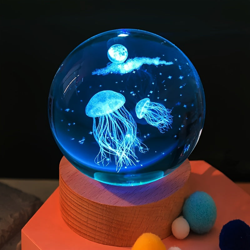 3D Jellyfish Crystal Ball Night Light LED Desk Lamp Creative Gift for Girlfriend Wife Classmate