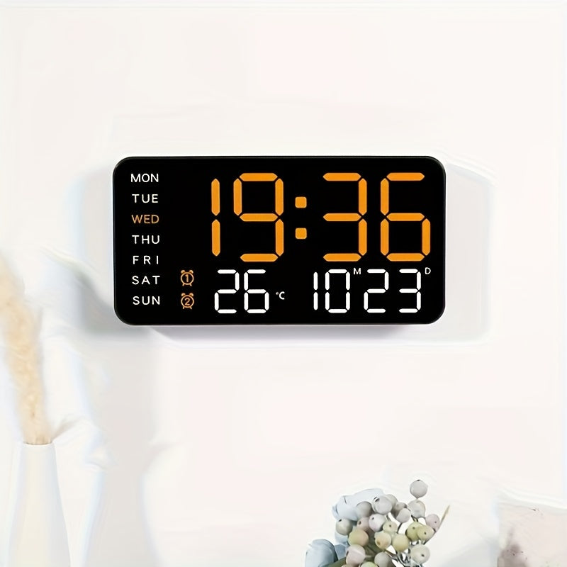 Digital Wall Clock with Temperature Date Time Alarms and Snooze Battery Powered