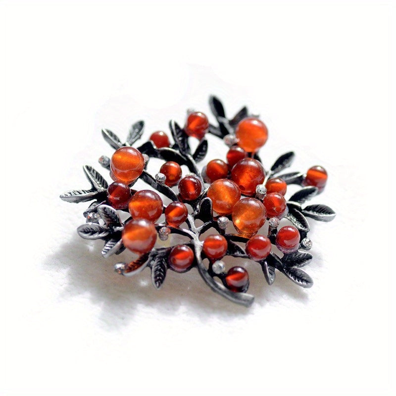 Vintage Berry Branch Brooch Rhinestone Lapel Pin for Suits and Sweaters