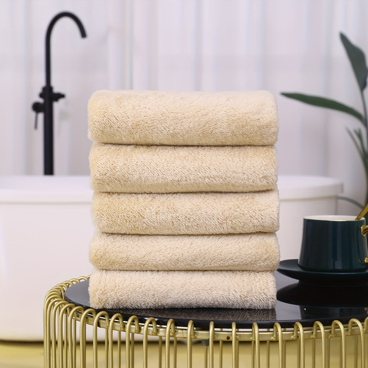 Set of 5 Soft Polyester Hand Towels Quick-Drying Absorbent for Bathroom Spa