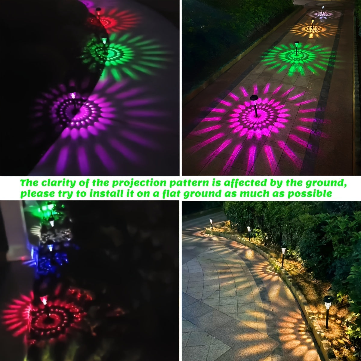 Quyosh energiyasida ishlaydigan, 2, 6, 8 yoki 10 dona to'plarda, RGB+Issiq LED chiroqlari, aqlli sensor kalit va bog' yo'llarini yoritish va bog' bezaklari uchun mo'ljallangan quyosh bog'i chiroqlari.