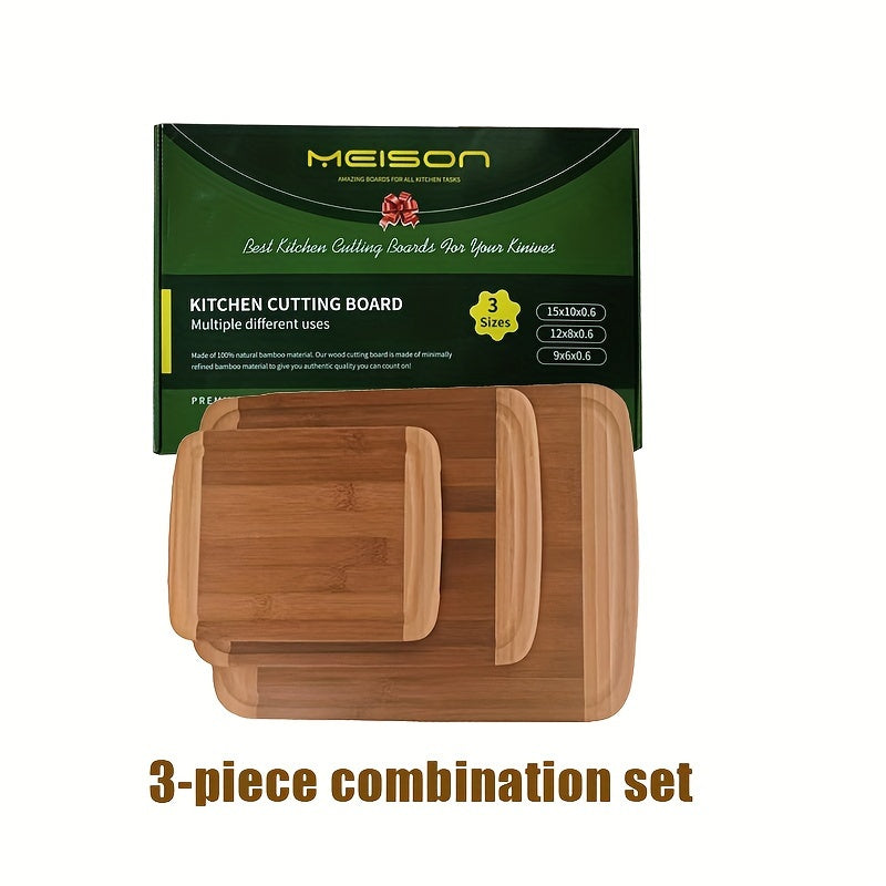 Bamboo Chopping Block Set 3-Piece Kitchen Prep Boards for Cooking and Entertaining