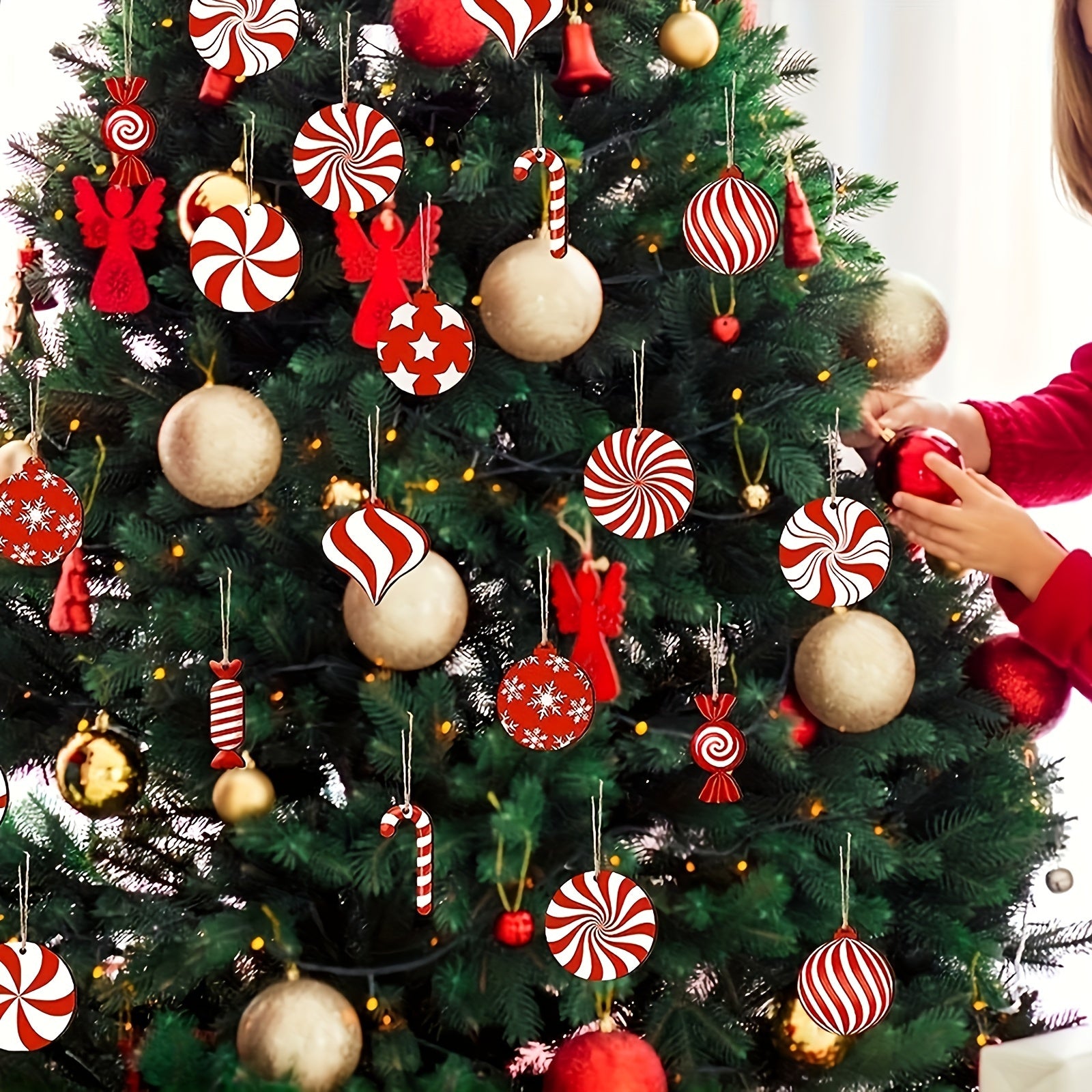 Wooden Christmas Candy Ornaments for Tree Decoration Set of 24