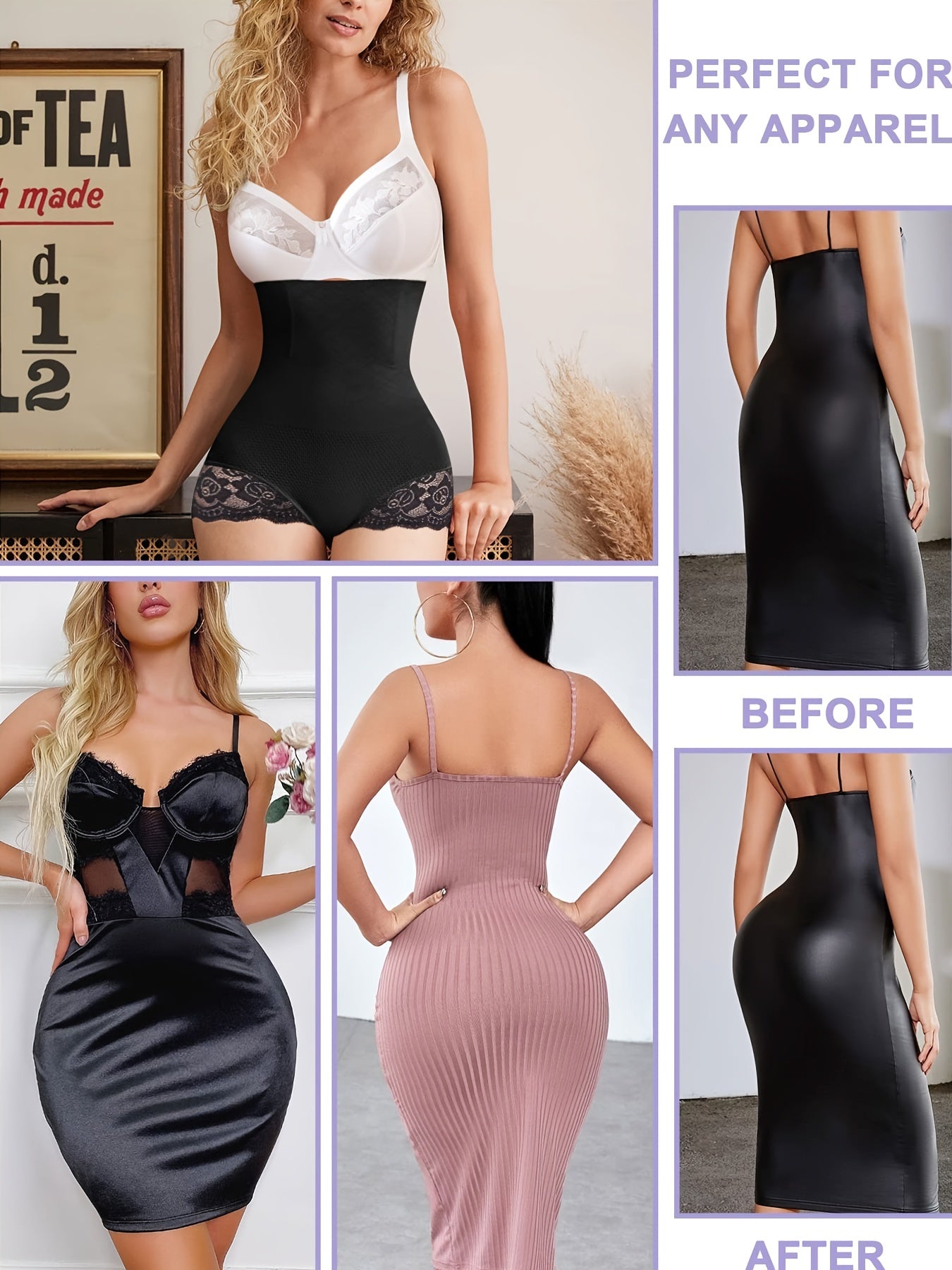 Women’s High Waist Tummy Control Lace Shaping Panties Solid Color