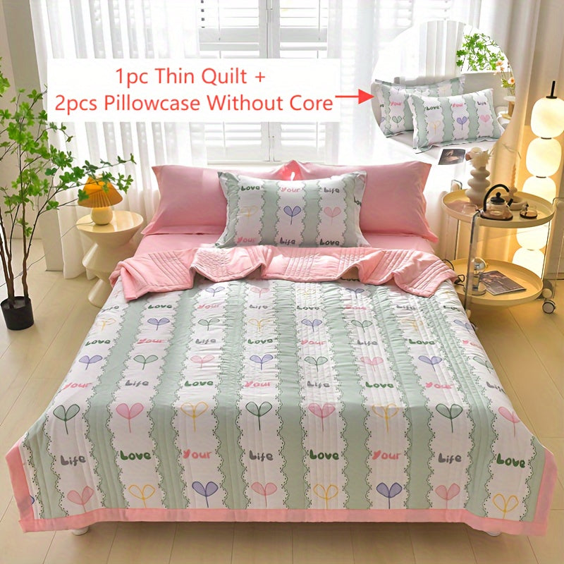 Floral Printed Quilt Set for All Seasons with Pillowcases for Single Double Bed Sofa Guest Room Home