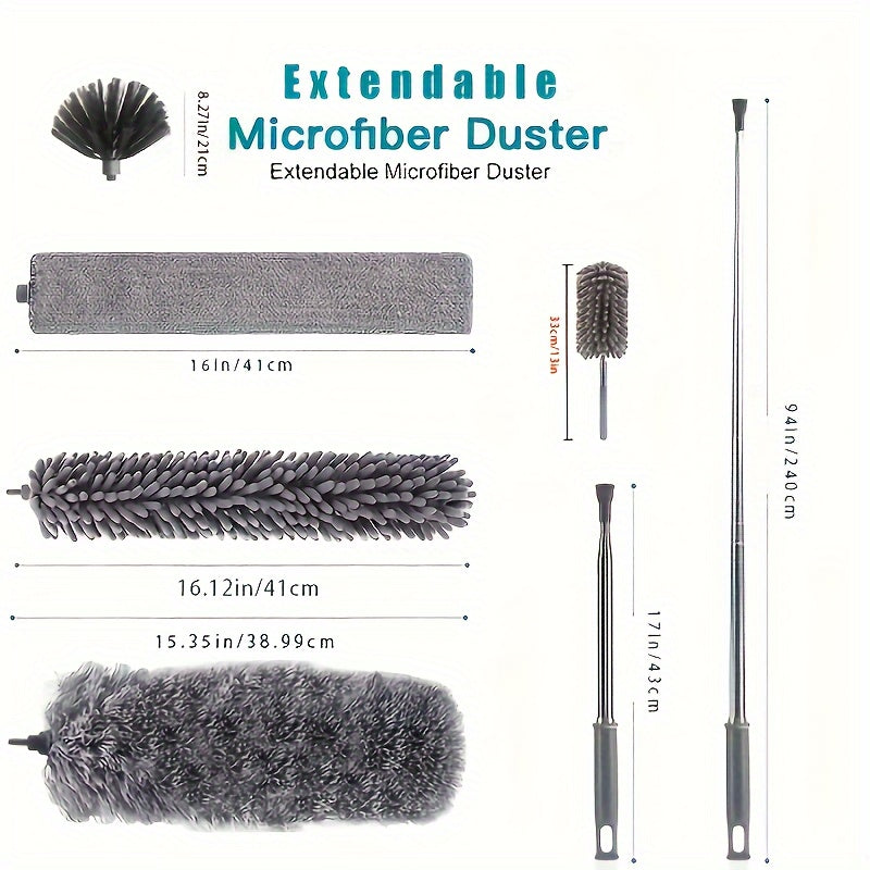 Microfiber Dusters Set with Extension Pole, Bendable Head, Reusable