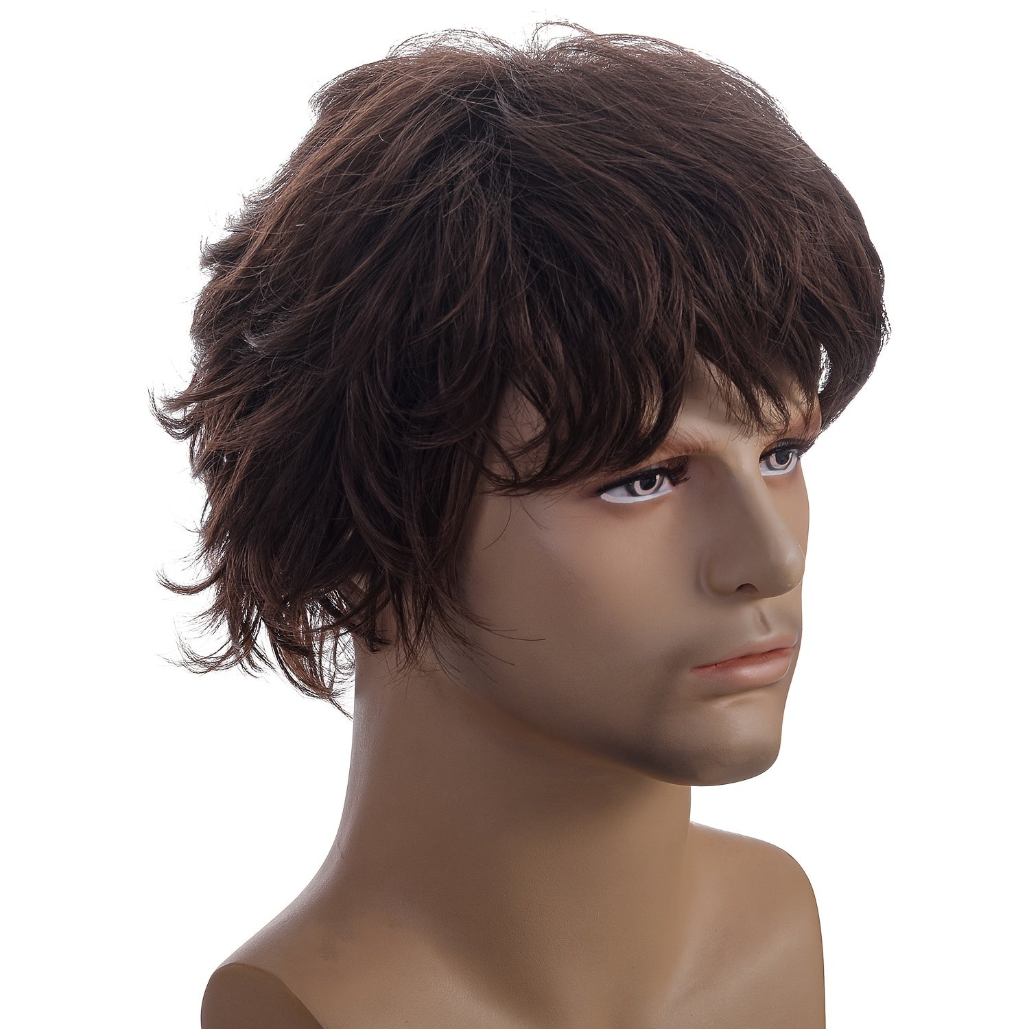 Men's Short Curly Wig with Natural Oblique Bangs for Cosplay and Daily Wear