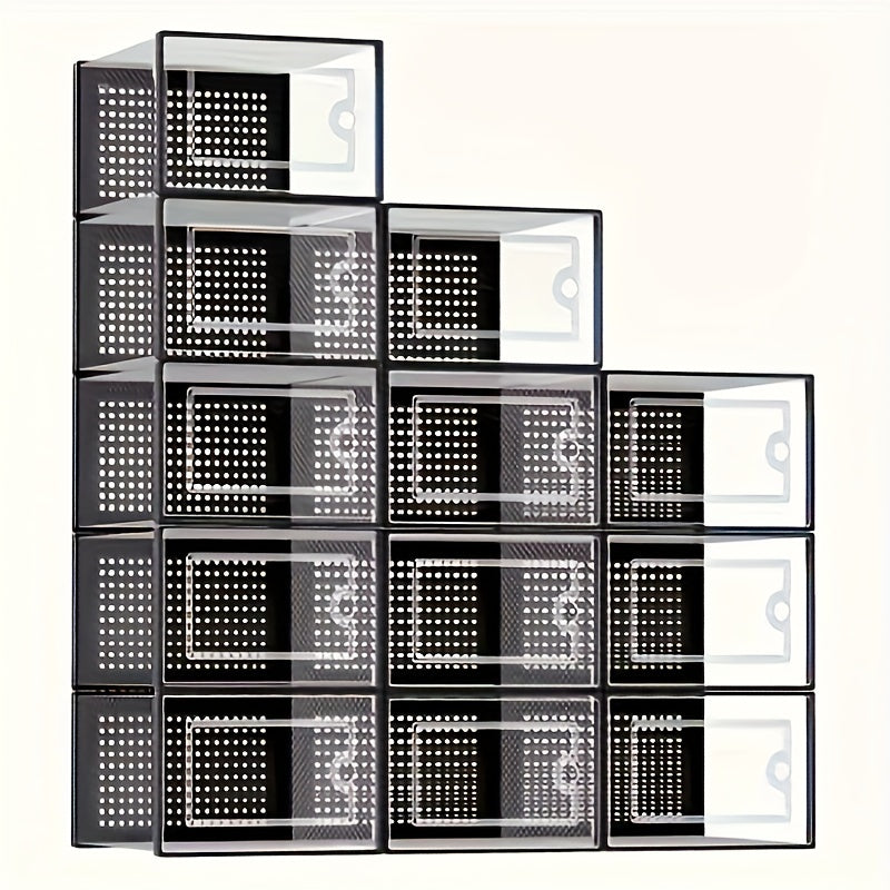 12 Pack Black Transparent XL Plastic Shoe Storage Boxes with Lids