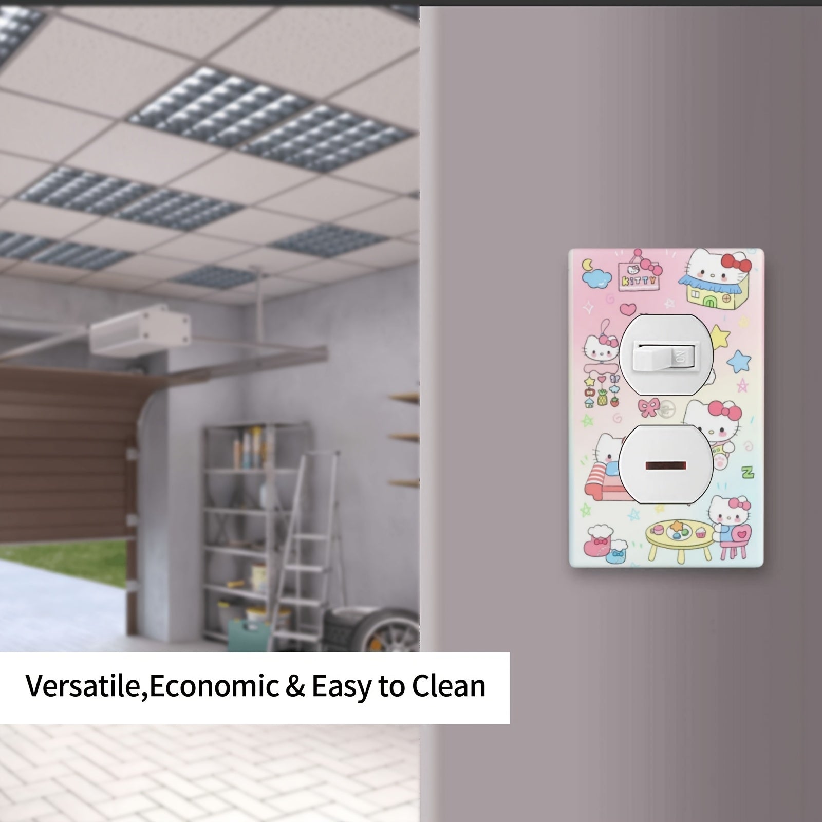 Hello Kitty Cartoon Dual Socket Cover Wall Plate Decorative Easy Install Heat-Resistant Fade-Proof