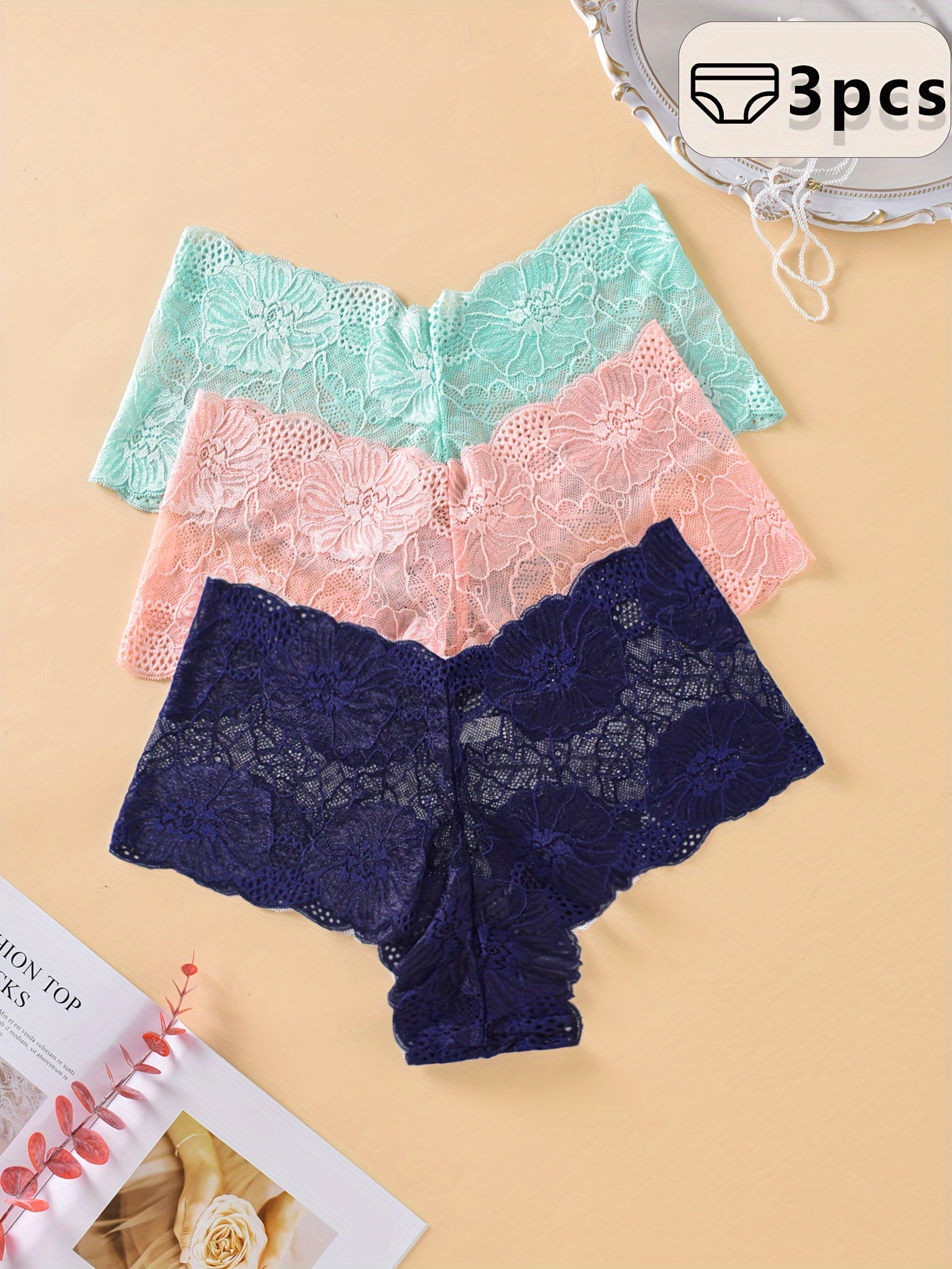 Plus Size Women's Lace Panties Mesh Seamless Breathable Floral Print