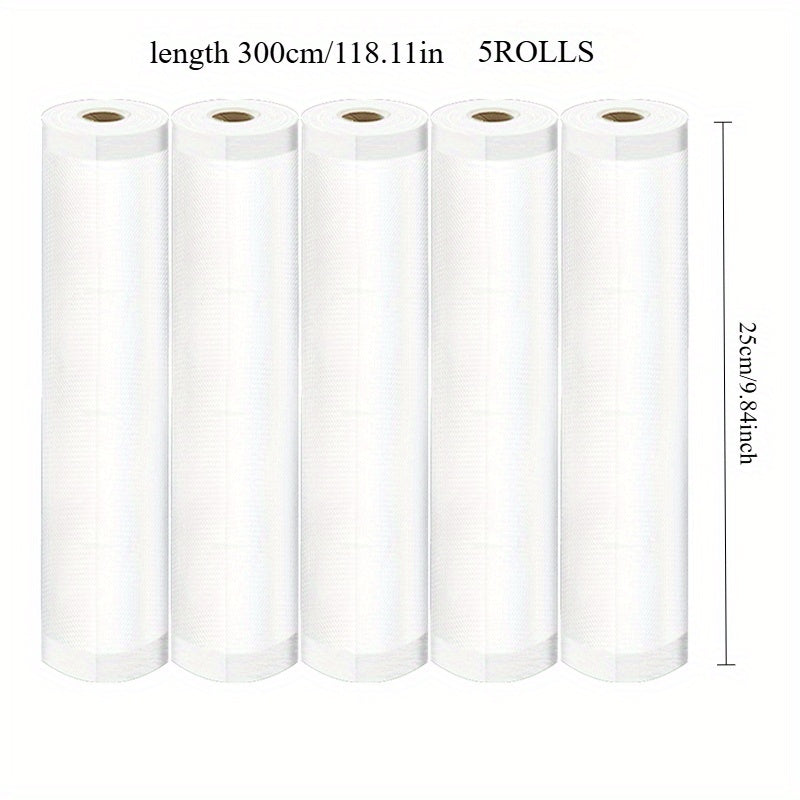5 Rolls of 3m Food Grade Vacuum Sealer Bags with Textured Design for Freshness