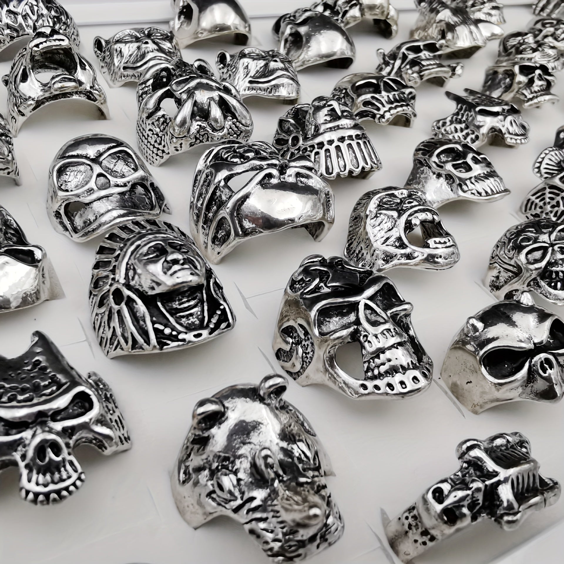 Set of 10 Skull Beast Head Claw Rings in Various Styles and Colors Jewelry