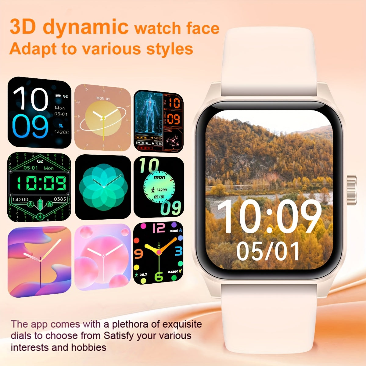 Unisex Smartwatch with 4.7cm HD Touch Screen Water Resistance Wireless 5.0 USB Charging