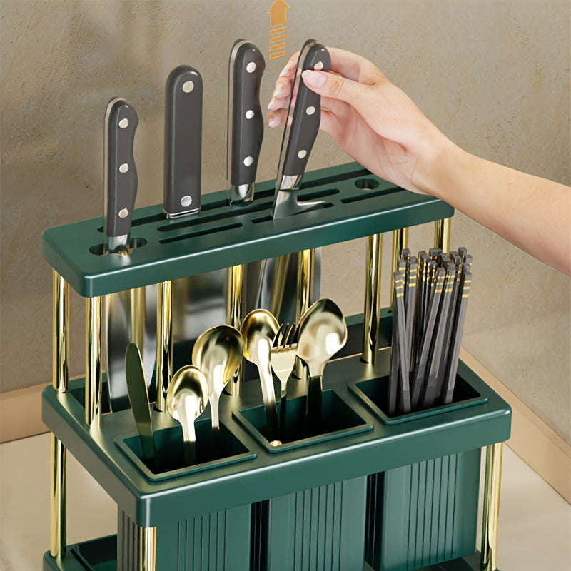 Metal Utensil Organizer with Knife and Fork Storage Draining System