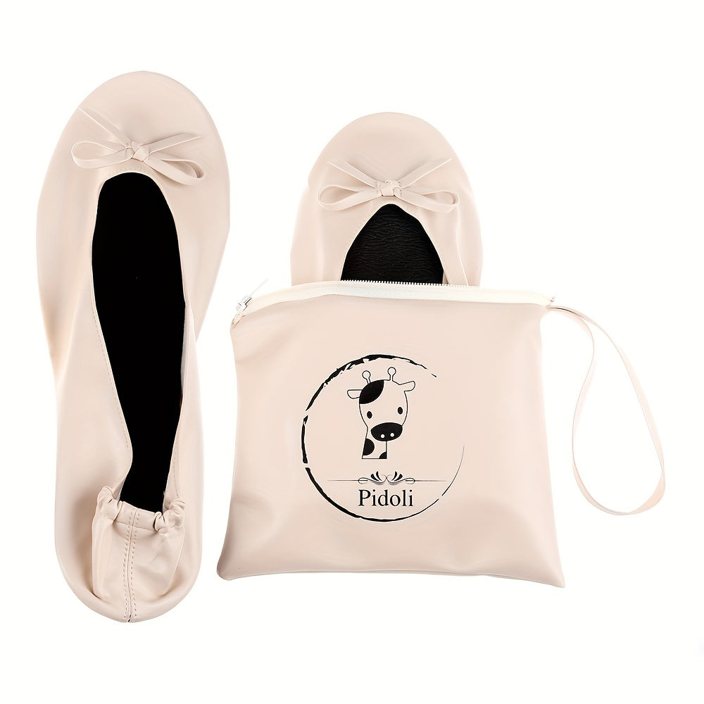 Women's Ballet Flats Foldable Travel Shoes with Removable Pouch Black