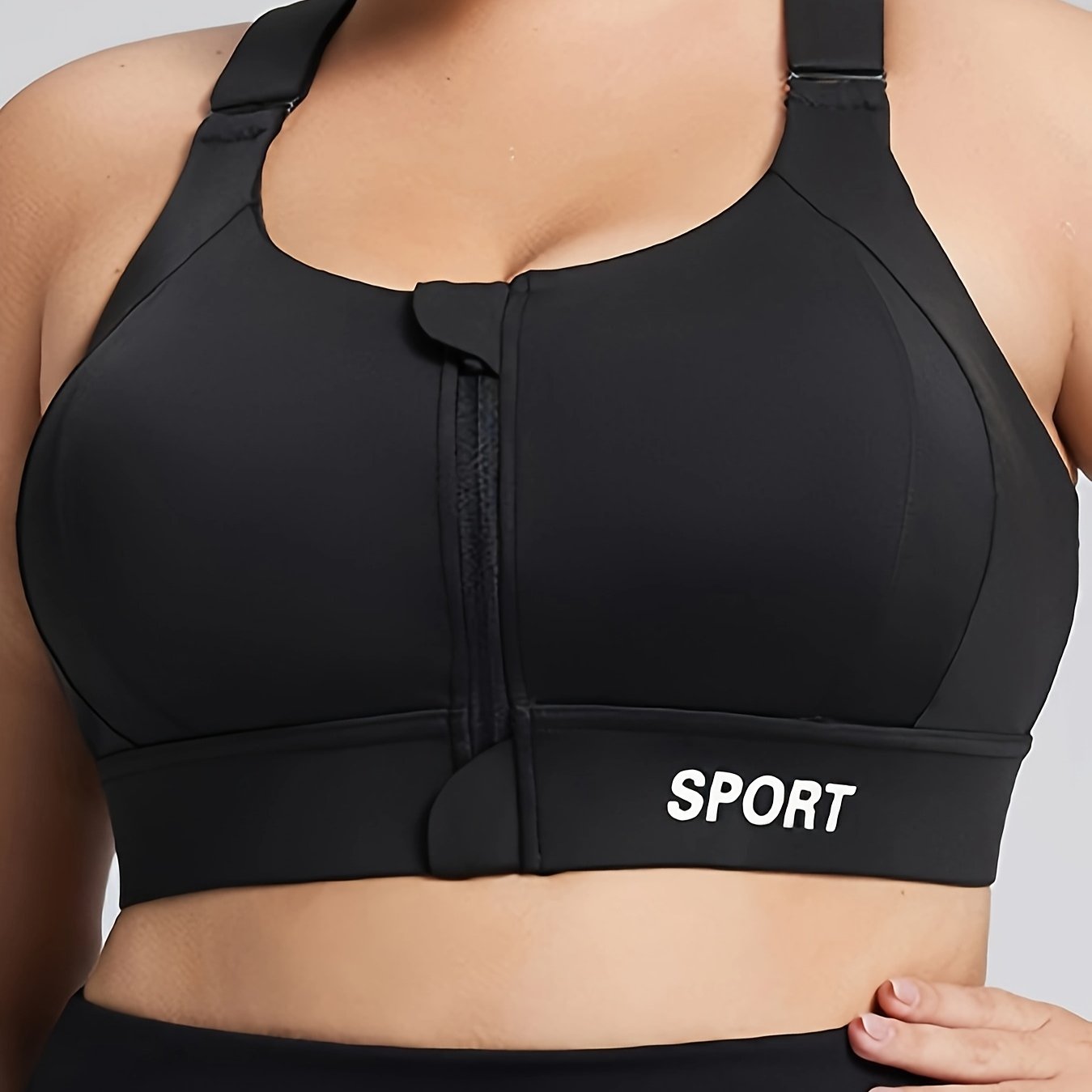 Plus Size Sports Bra with Zipper High-Impact Yoga Workout Fitness Vest