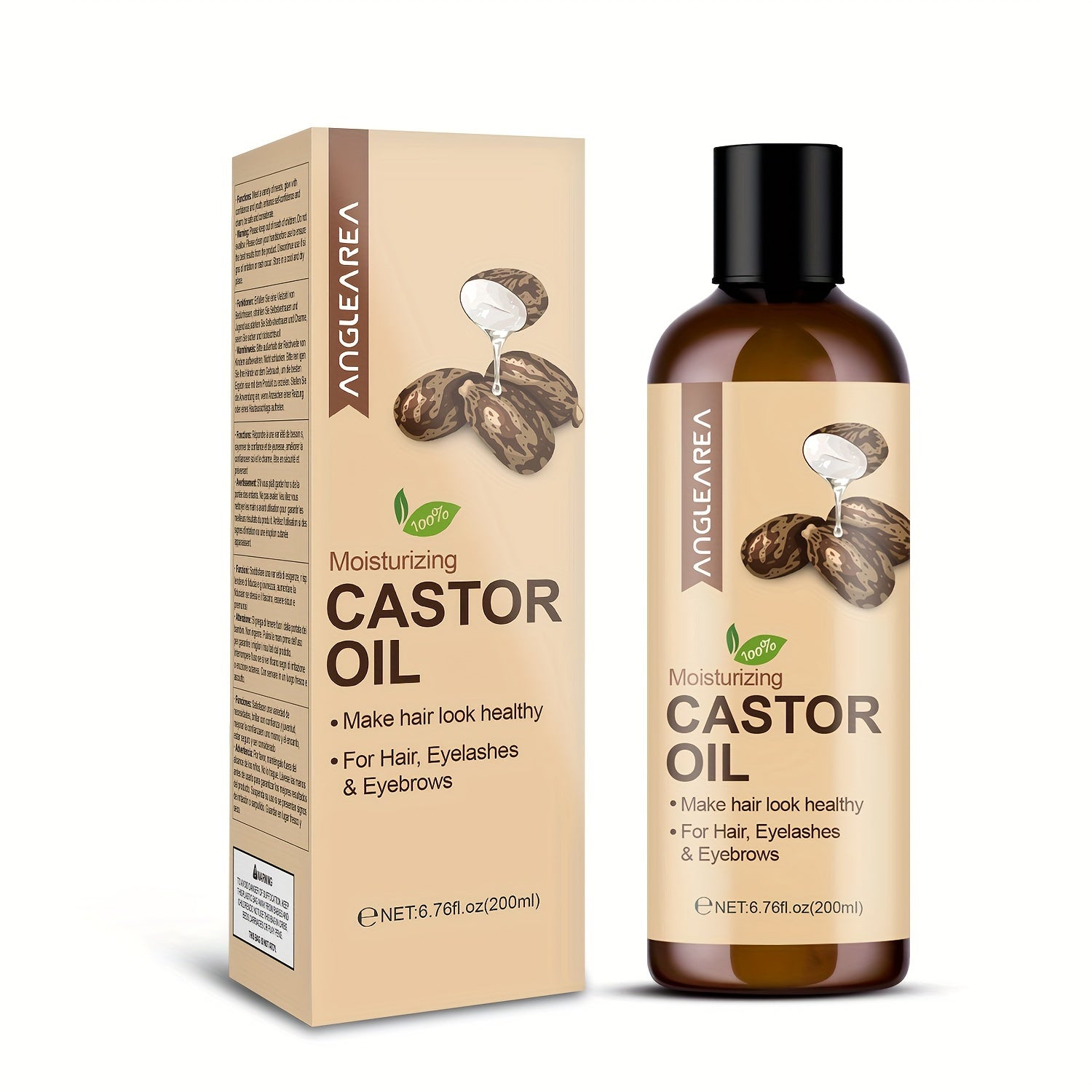 200ml Cold-Pressed Unrefined Castor Oil for Hair Eyelashes Eyebrows Skin