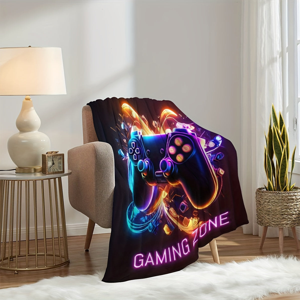 Game Controller Print Throw Blanket Cozy Warm Soft Gift for Gamers All Seasons