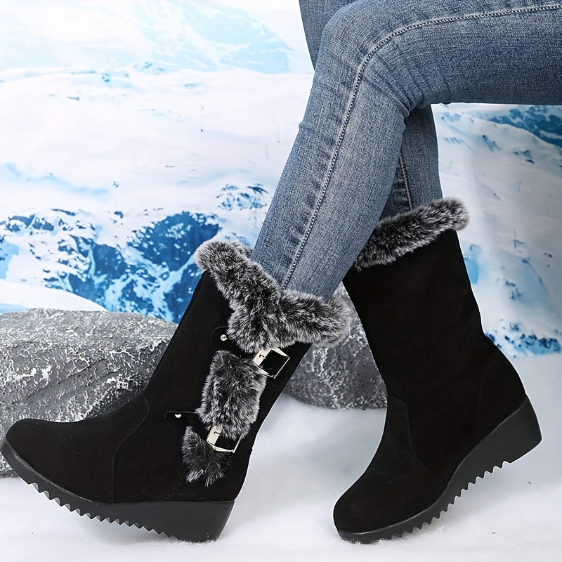 Women's Mid-Calf Leather Boots for Autumn Winter Casual Stylish