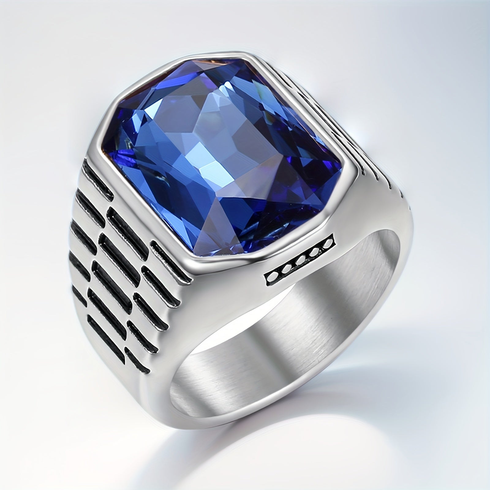 Shiny Cubic Zirconia Men's Stainless Steel Ring Jewelry Accessory