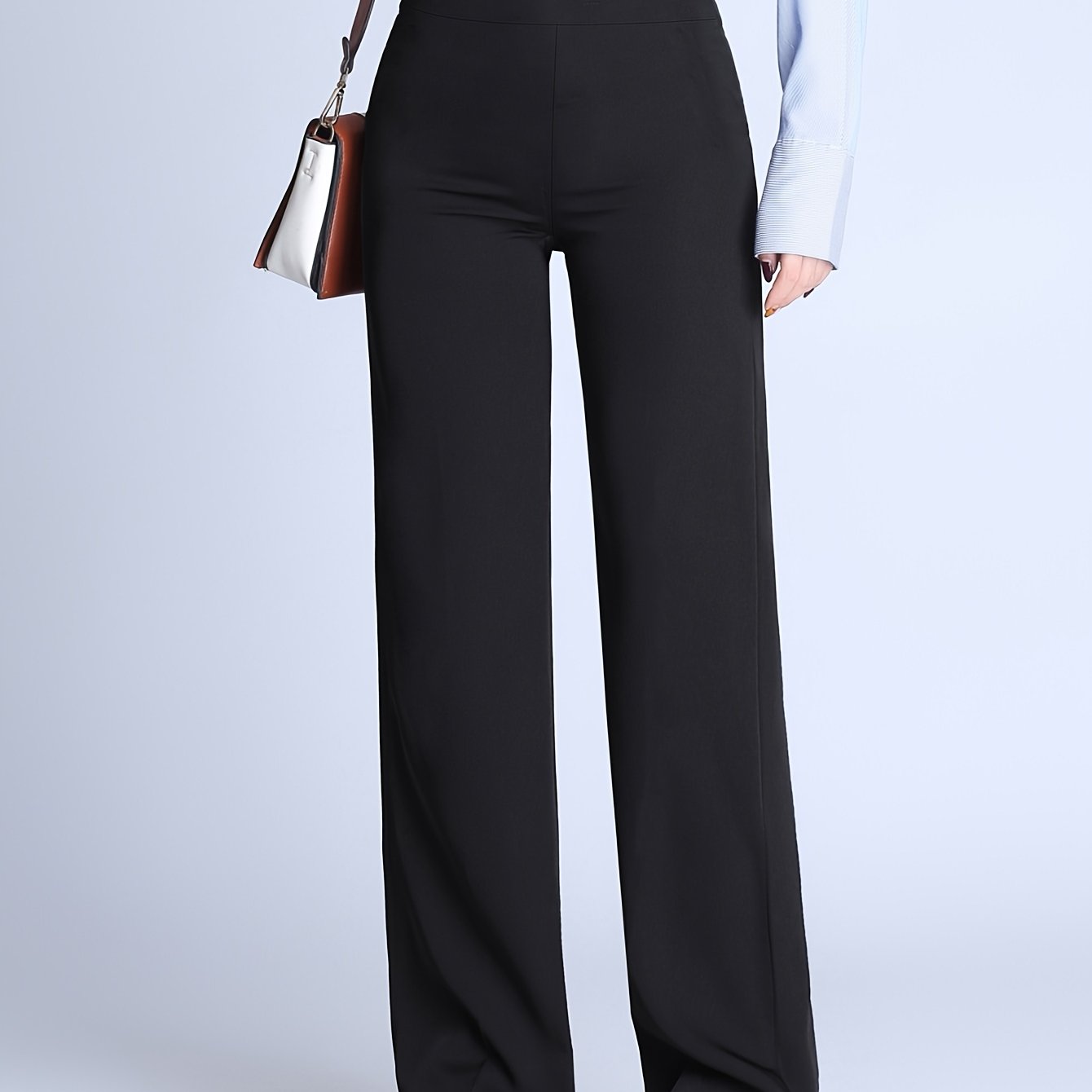 Women's Plus Size Stretchy Solid Color High Waist Straight Leg Pants