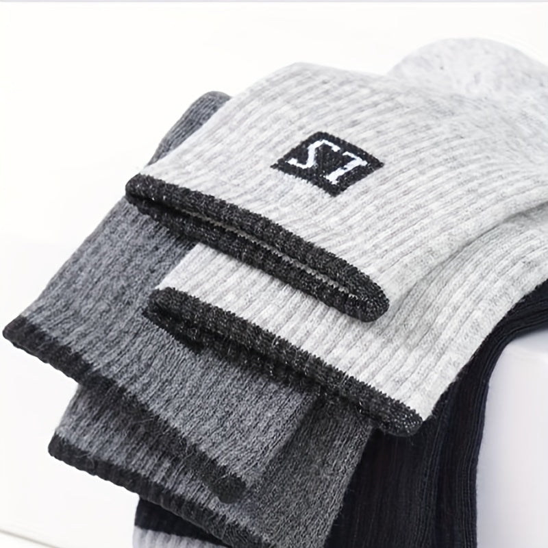 Set of 5 Men's Striped Thermal Crew Socks Breathable Knit Polyester