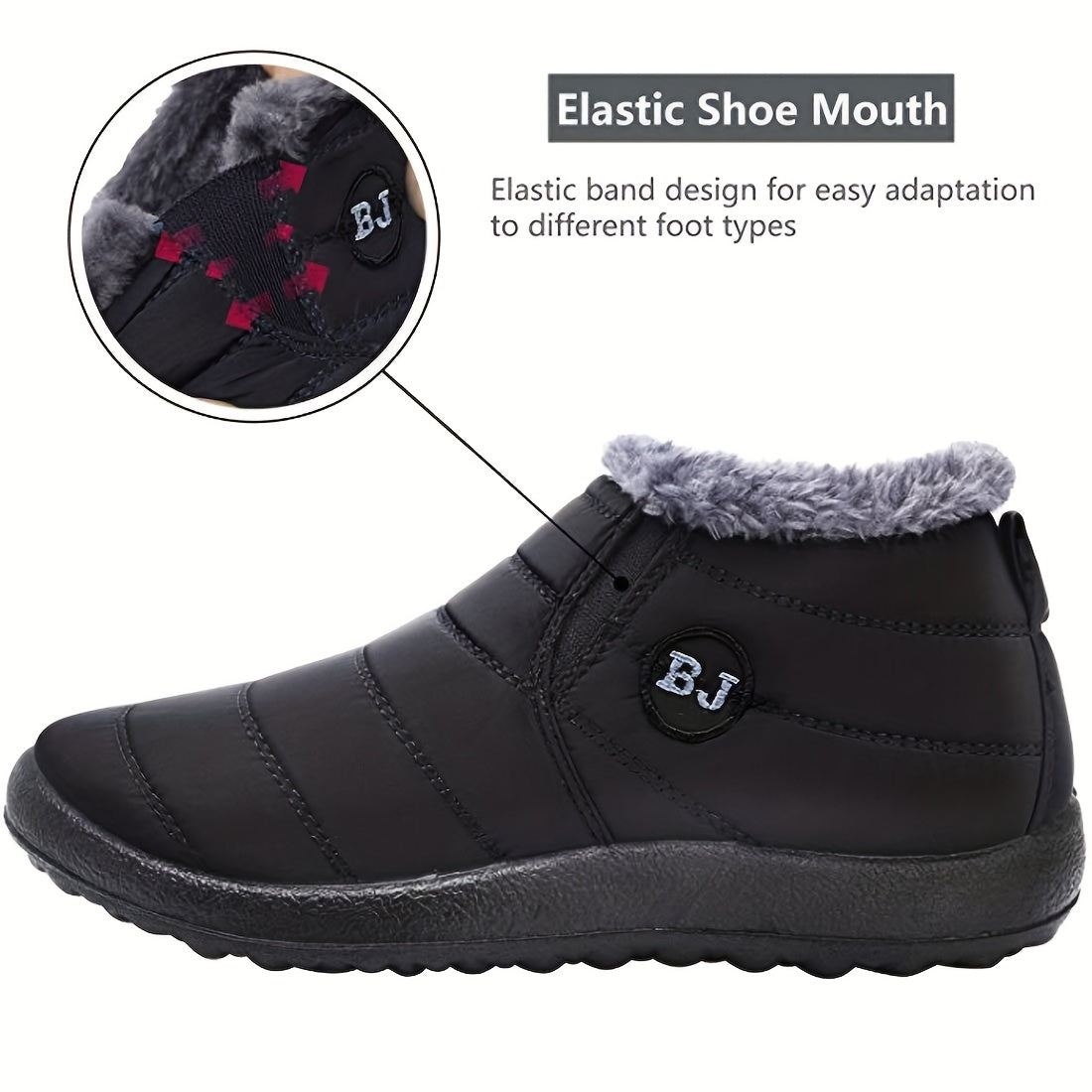 Women Men Lightweight Snow Boots Winter Anti-Slip Ankle Booties Faux Fur Lined