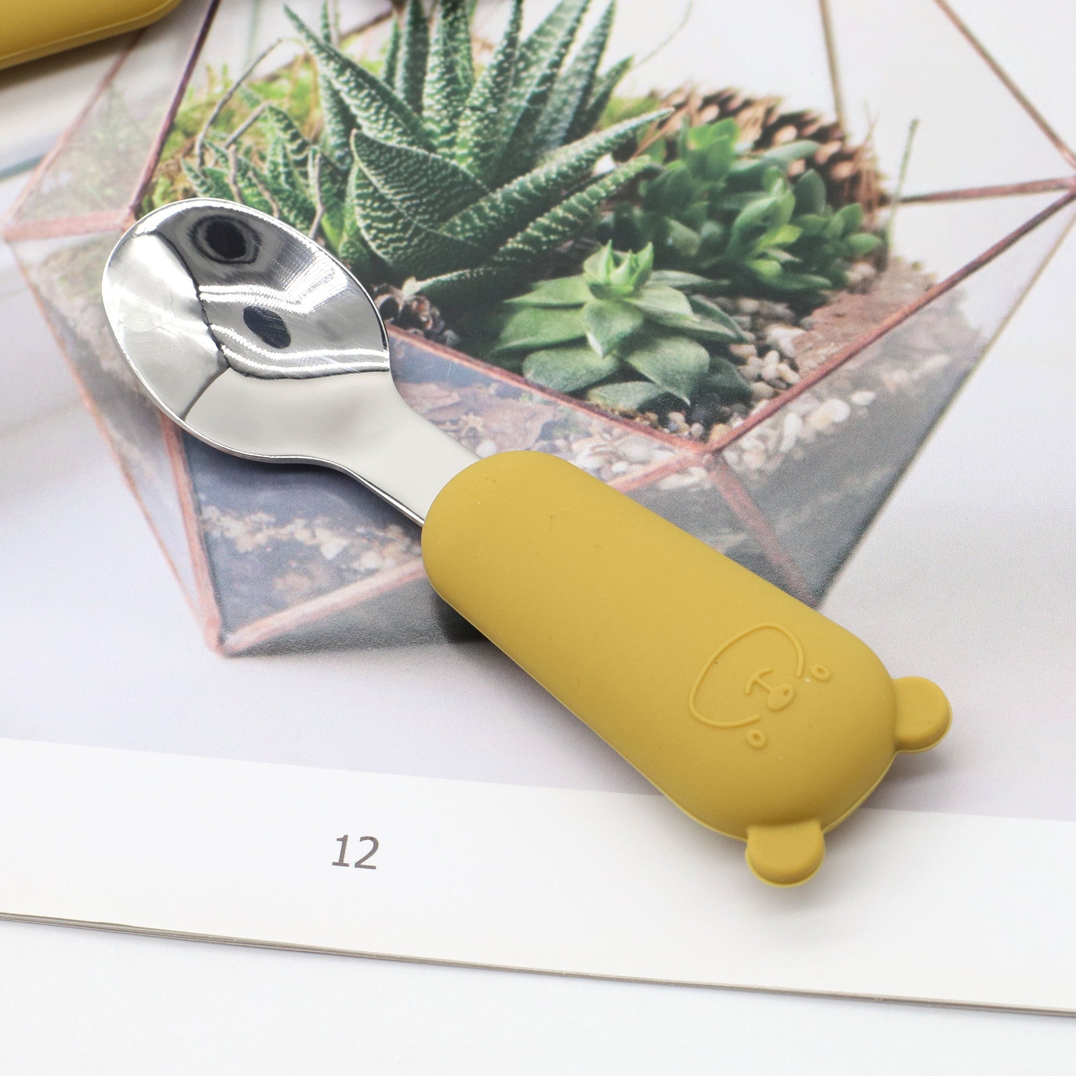 Baby Feeding Utensils Set Silicone and Stainless Steel Bear Shape for Babies Red Blue