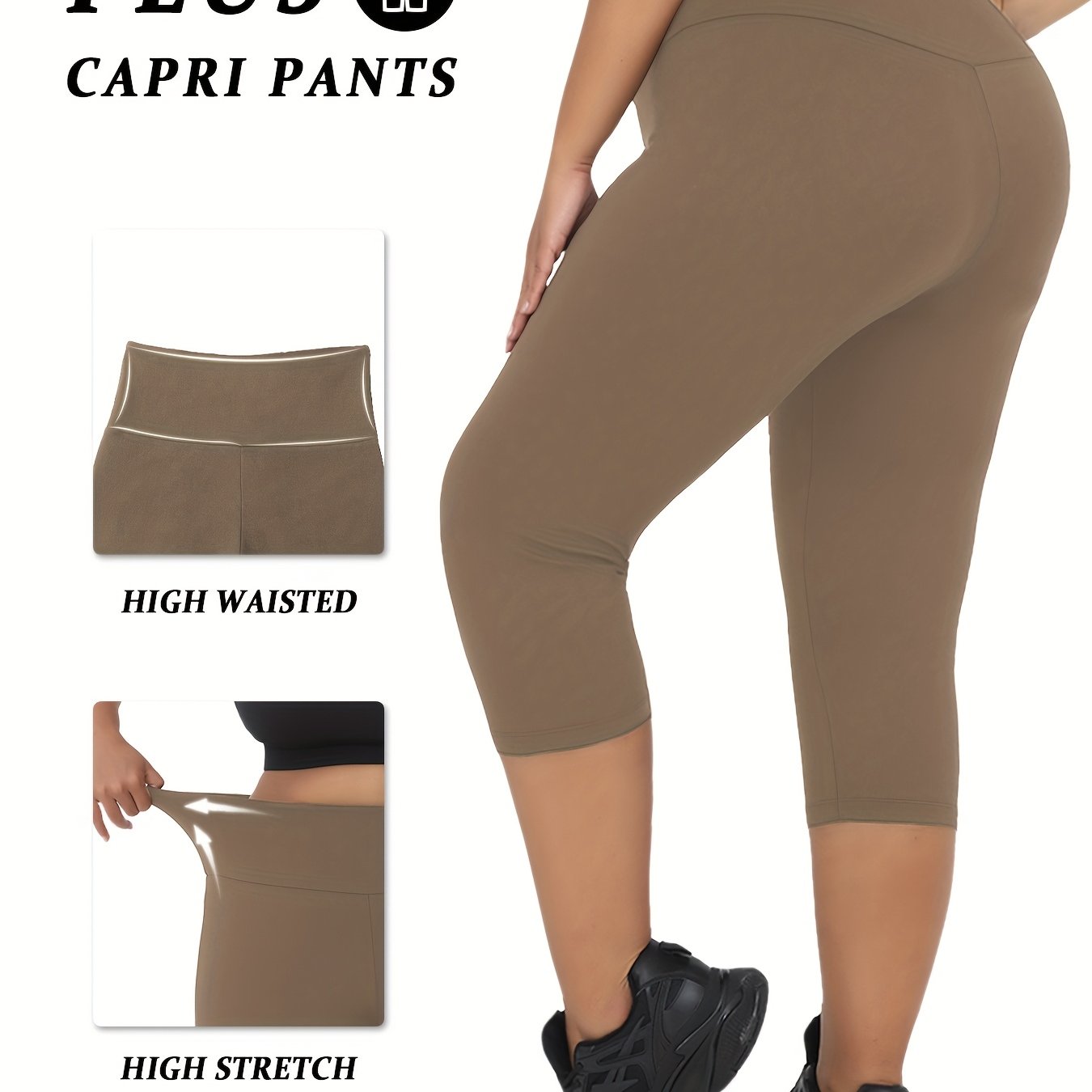 Plus Size Women’s Leggings High Waisted Tummy Control Yoga Capri Workout