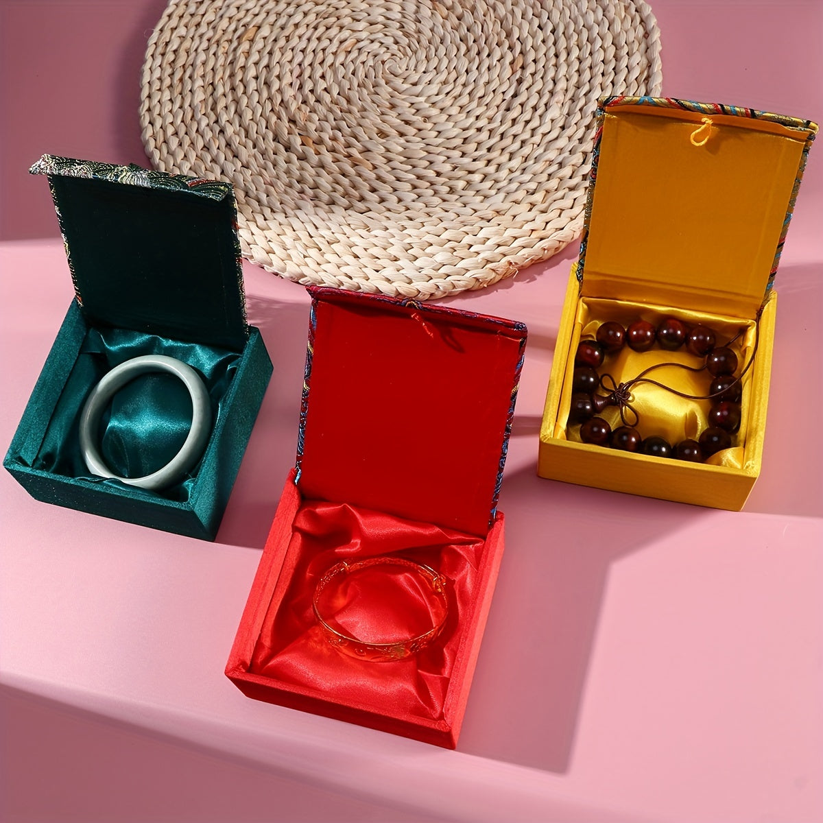 Chinese Style Storage Box with Tassel and Ancient Poetry Fabric Brocade for Jewelry Organizer