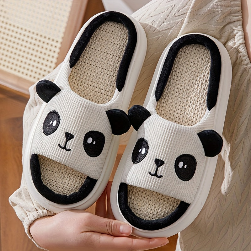 Unisex Cotton Open-Toe Panda Slippers Indoor Comfortable Breathable
