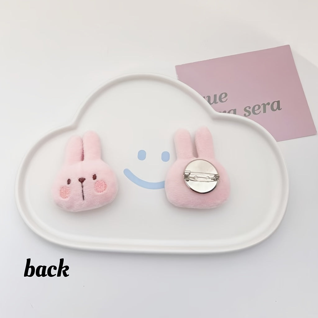 Set of 4 Cartoon Animal Brooch Pins for Women Fabric Rabbit and Bear Accessories for Clothing and Decor