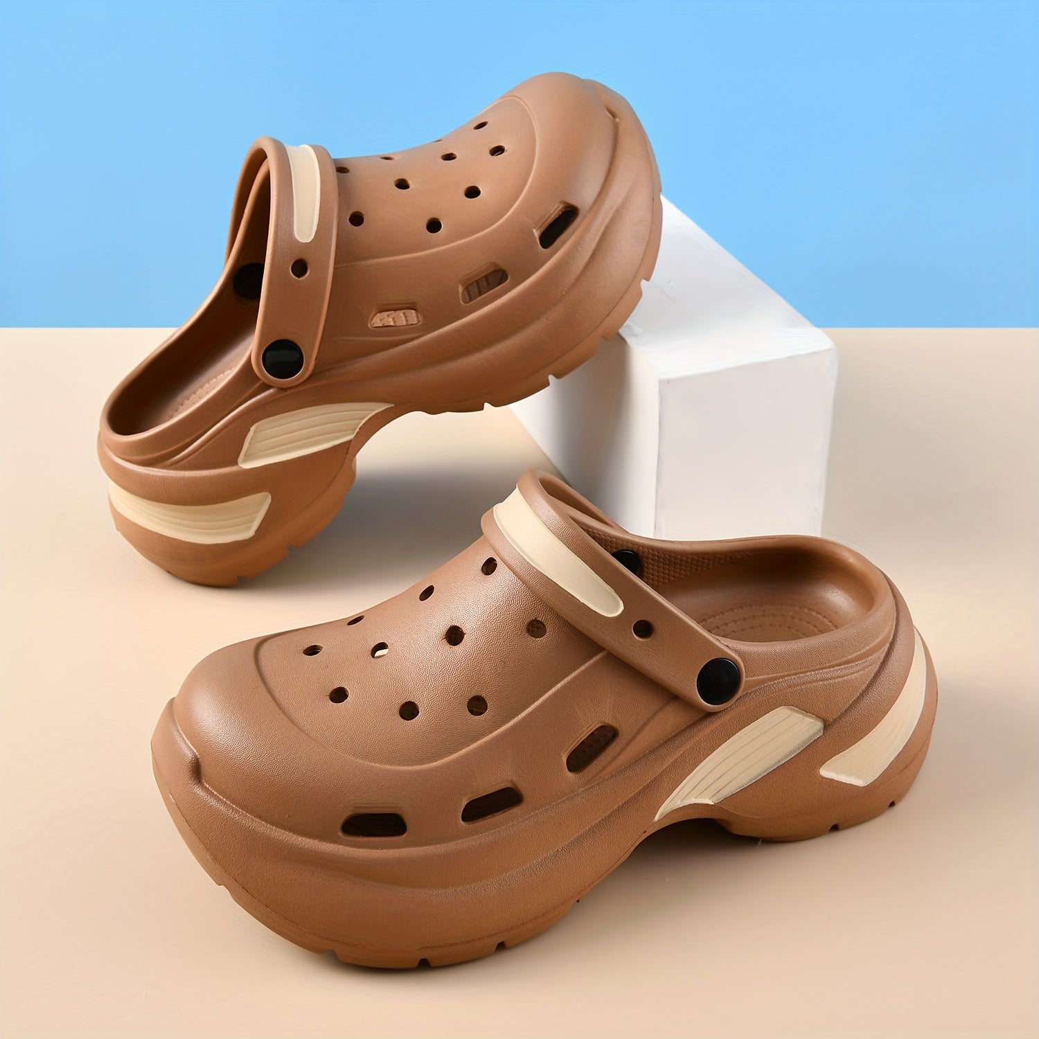 Women’s EVA Clogs Non-Slip Summer Casual Sandals White Blue Accents