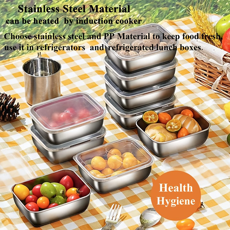 Juego de 5 recipientes de acero inoxidable con tapas para almacenamiento de alimentos, preparación de comidas y picnic